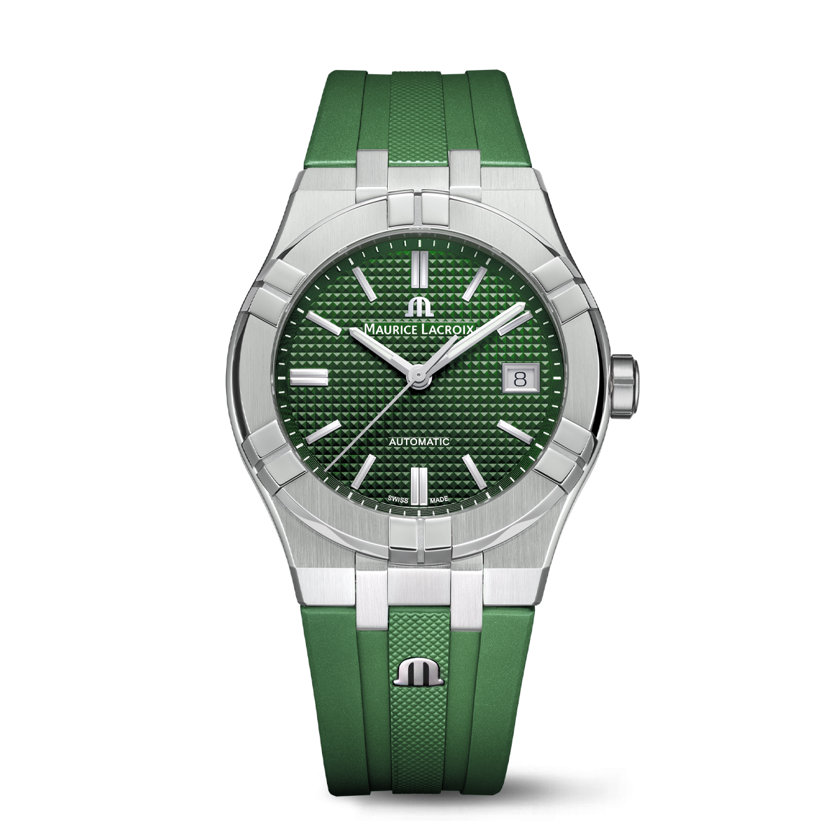 Steel, green color, index rhodied AIKON AUTOMATIC DATE 39MM