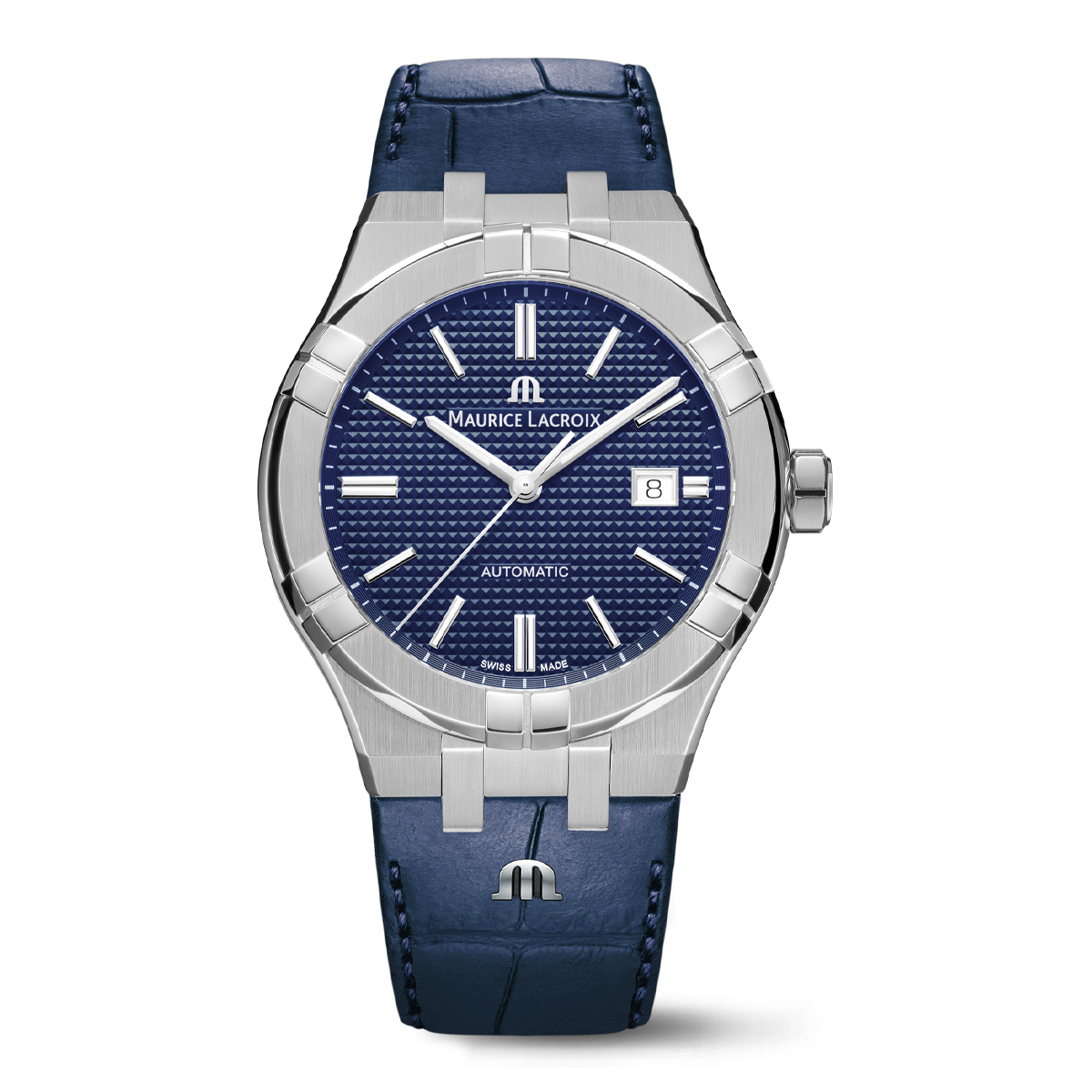 Steel, blue, index rhodied AIKON AUTOMATIC DATE 42MM