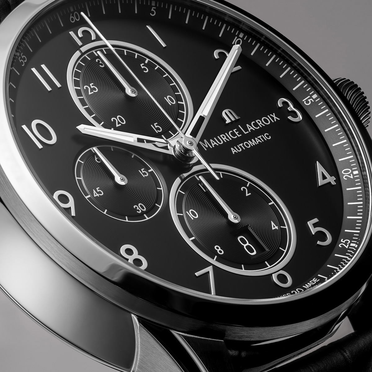 Steel, Black, rhodied arabic number PONTOS CHRONOGRAPH