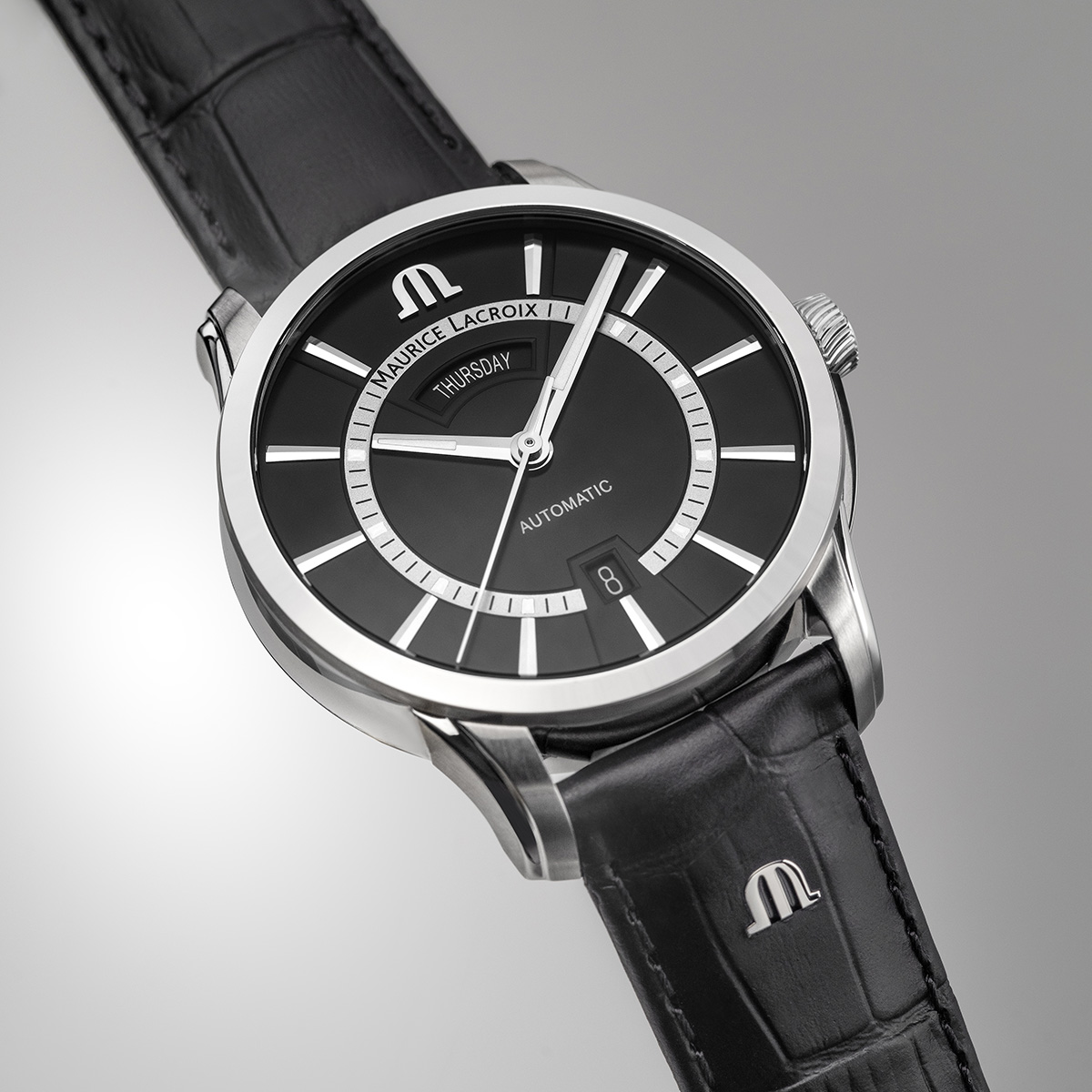 STEEL, BLACK, 11 IND. RHODIED PONTOS DAY DATE
