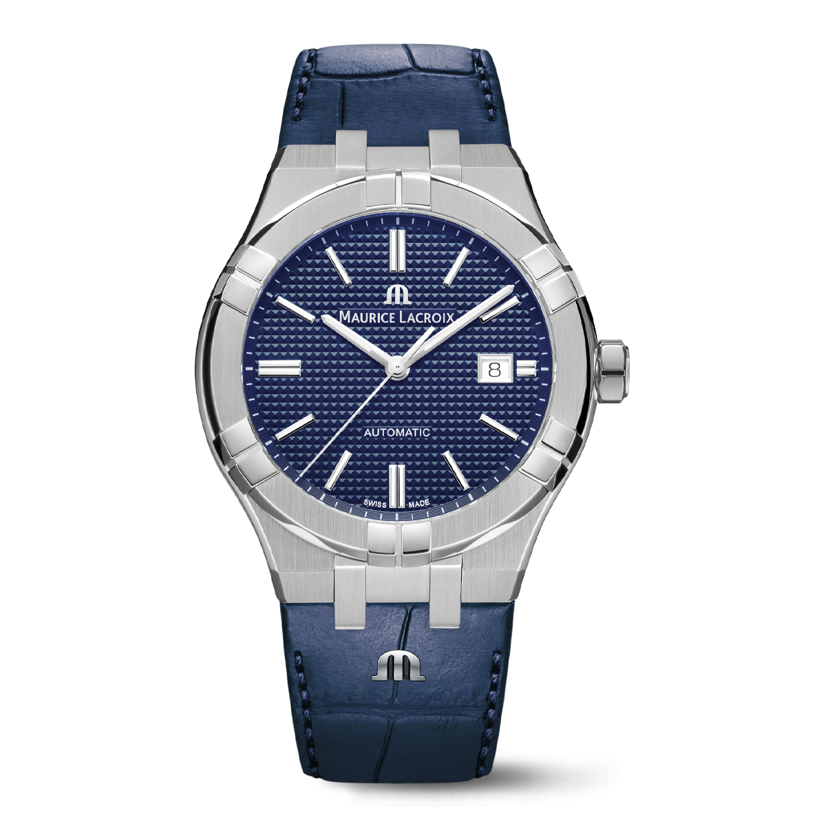 Steel, blue, index rhodied AIKON AUTOMATIC DATE 42MM