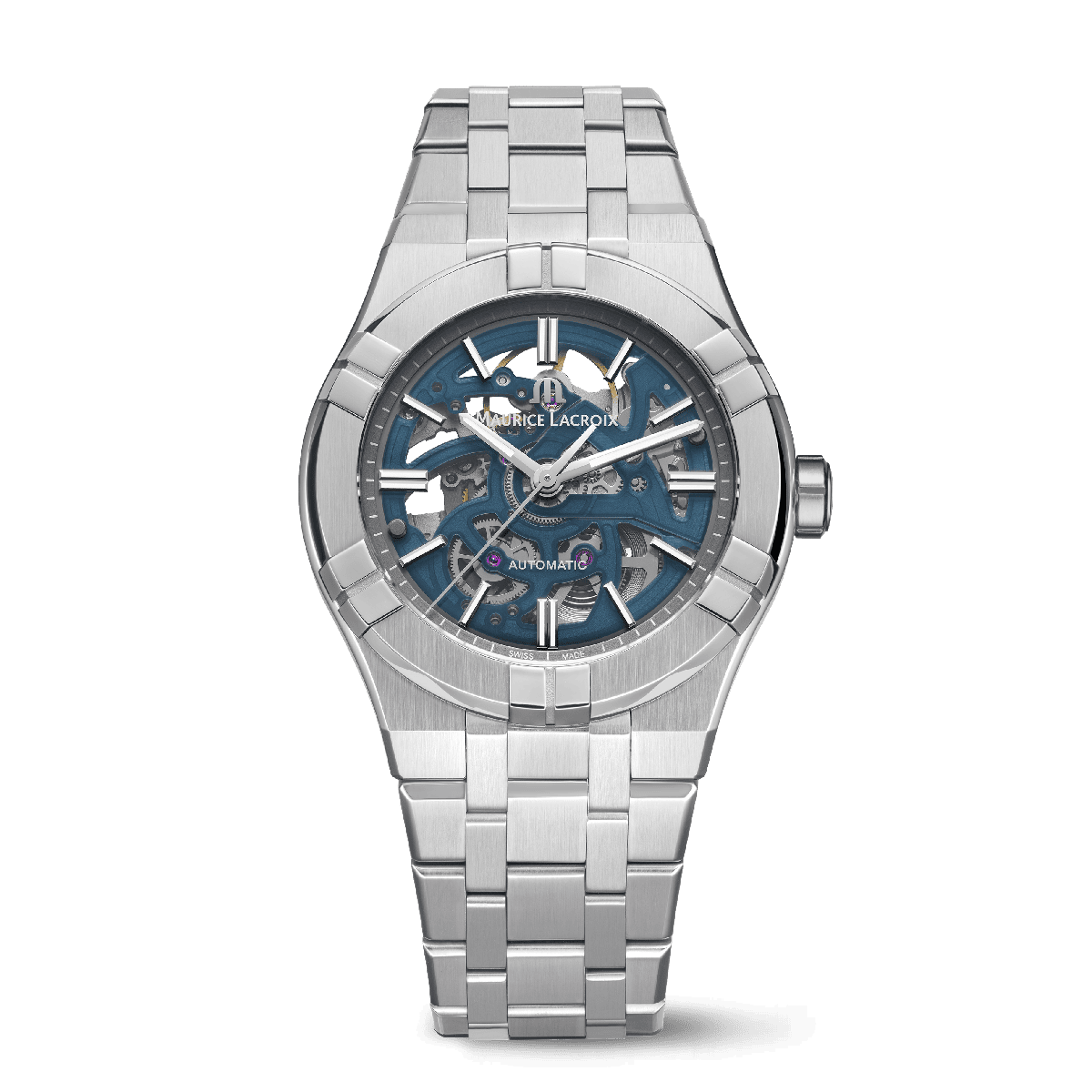 Steel, Skeleton blue, Index rhodied AIKON AUTOMATIC SKELETON