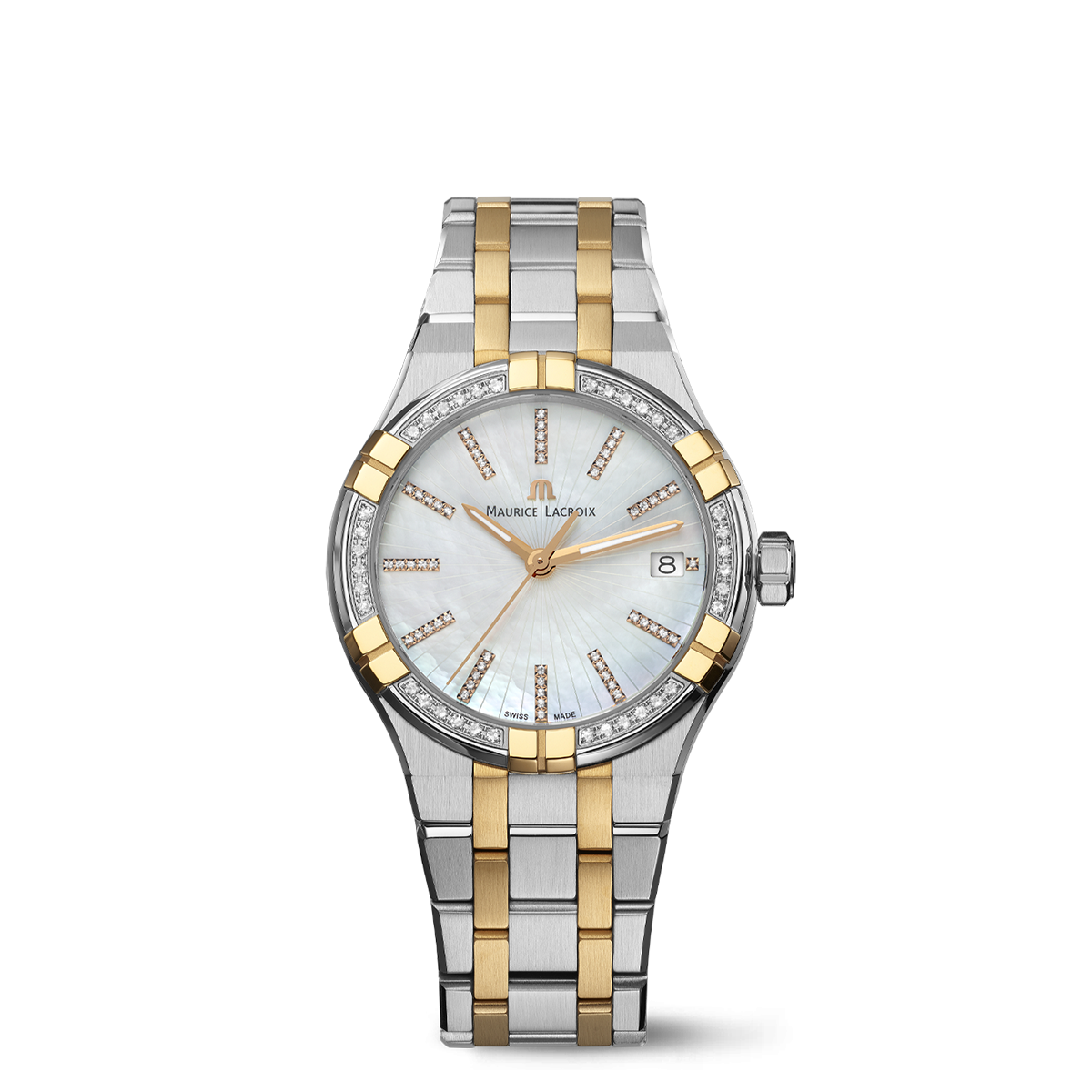 BICO SS/PVD4N, MOP white dia,ind.4N AIKON QUARTZ DATE 35MM