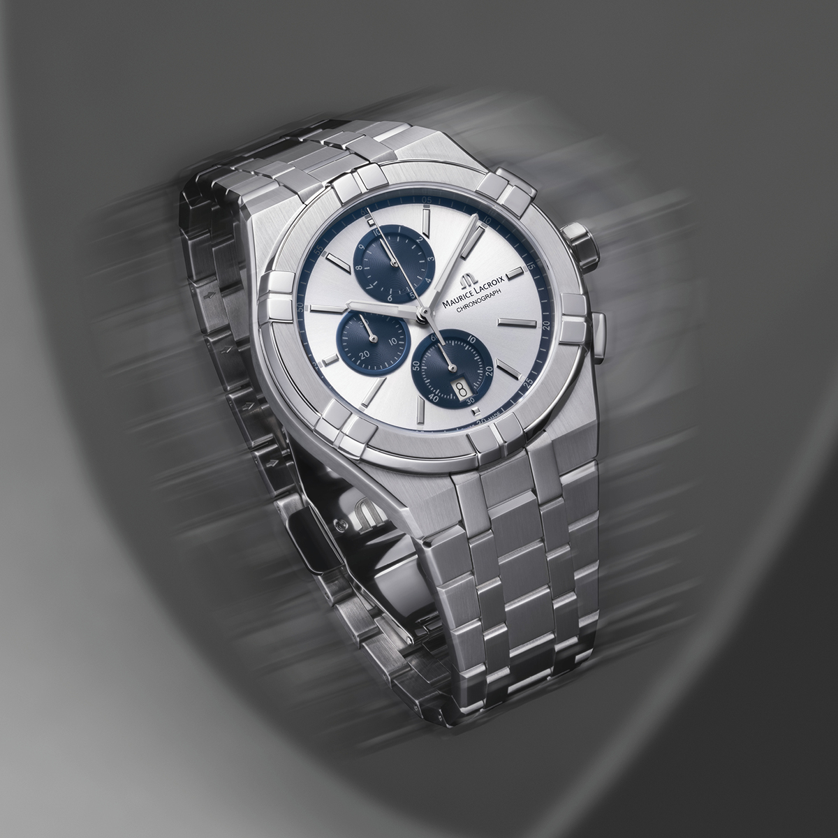 Stahl, Silber/blau, 12 ind. rhodium AIKON QUARTZ CHRONOGRAPH