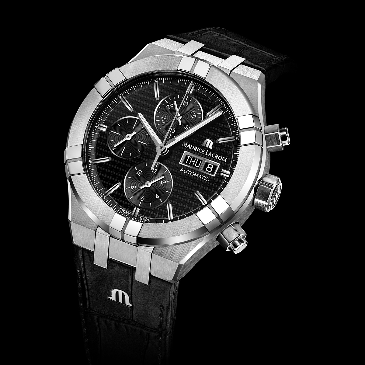 Acier, noir, index rhodiés AIKON AUTOMATIC CHRONOGRAPH