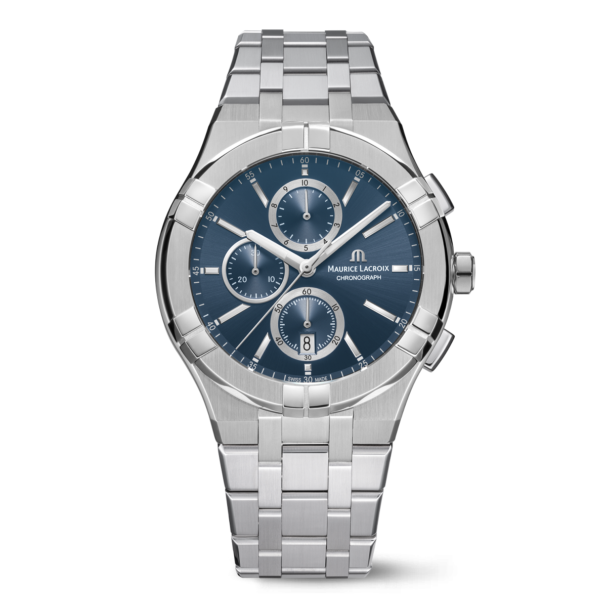 Steel, BLUE, 12 ind. rhodied AIKON QUARTZ CHRONOGRAPH