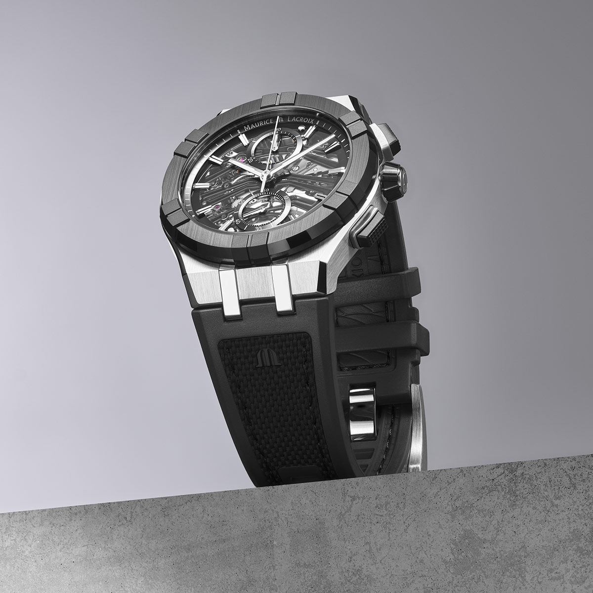 STEEL/ceramic BLACK,Skeleton,ind.rhod. AIKONIC AUTOMATIC CHRONOGRAPH SKELETON