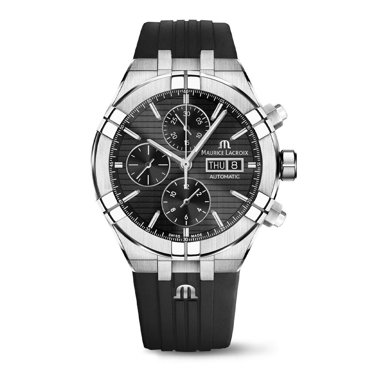 Steel, black, index rhodied AIKON AUTOMATIC CHRONOGRAPH