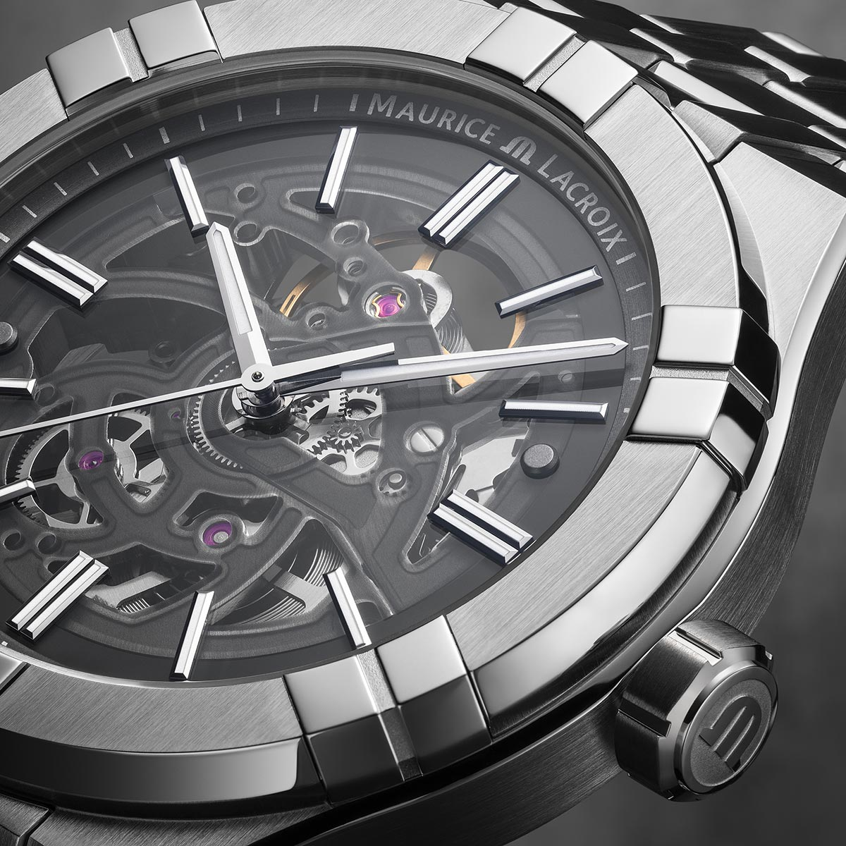 Steel, Skeleton grey, Index rhodied AIKON AUTOMATIC SKELETON