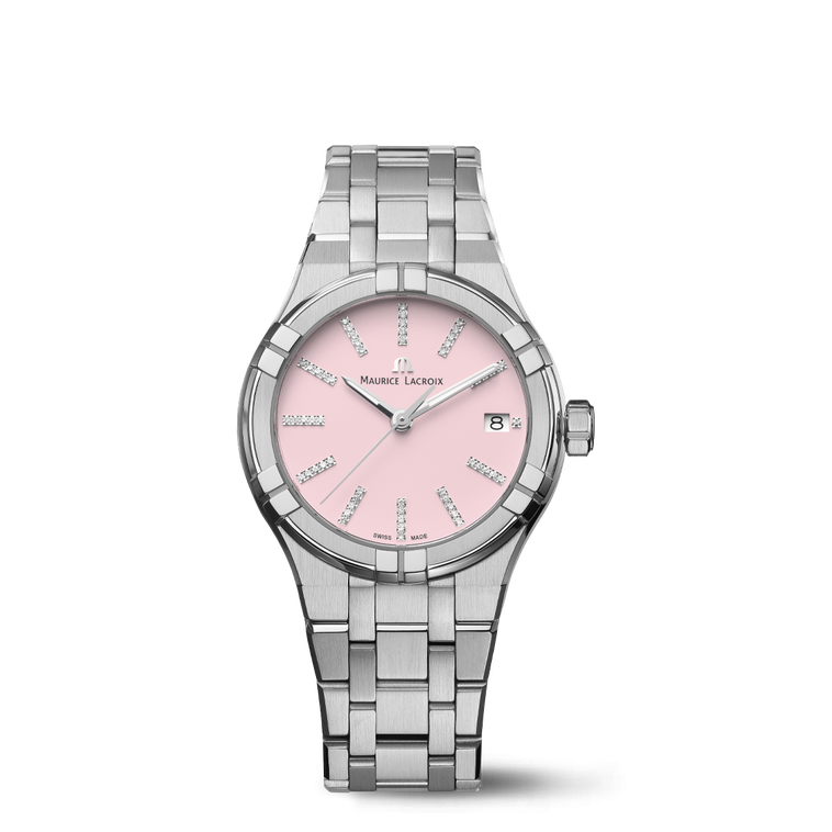 STEEL, pink, INDEX RHOD. W/Diamonds AIKON QUARTZ COLOURS EDITION