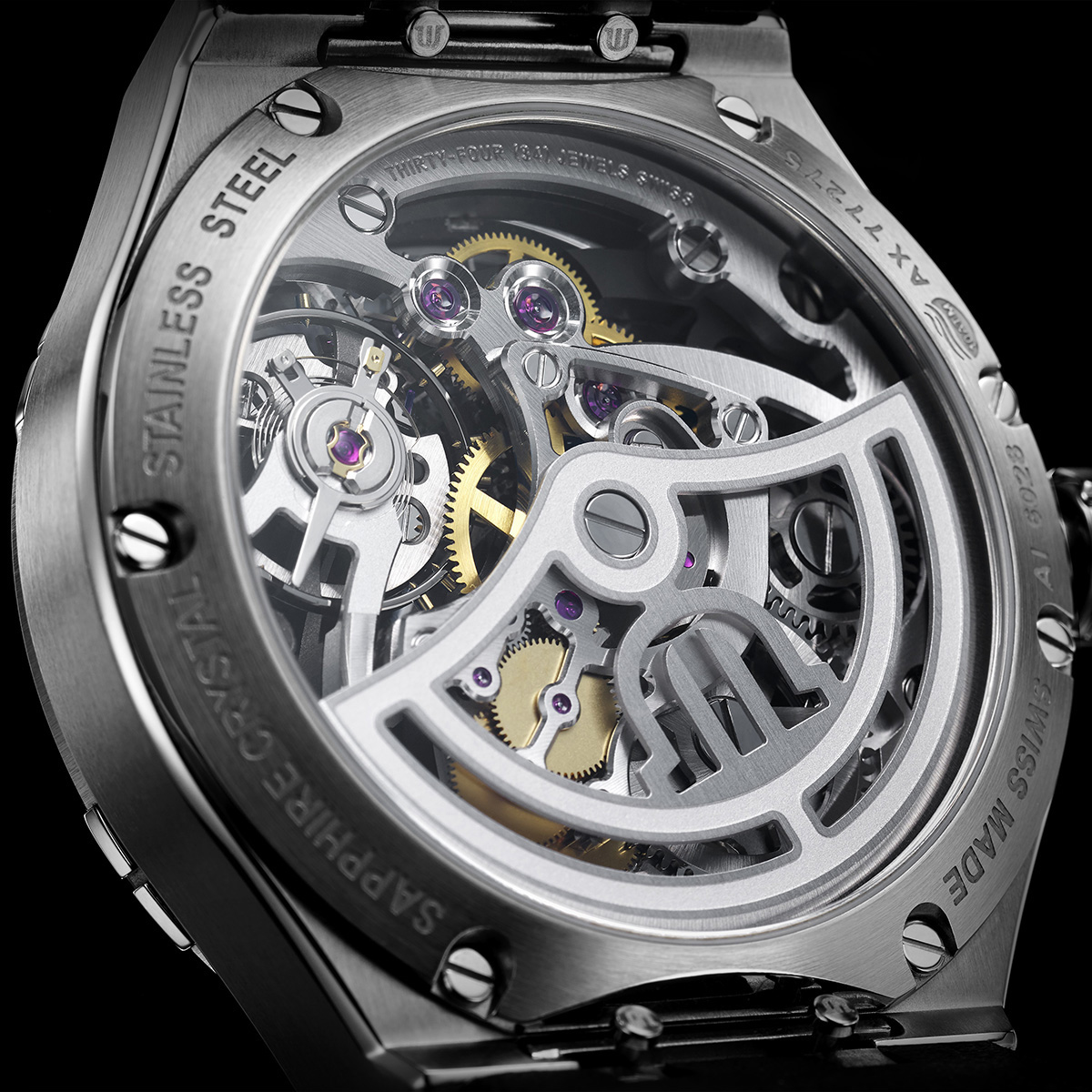 Steel, SQUEL, Index rhodied AIKON AUTOMATIC SKELETON