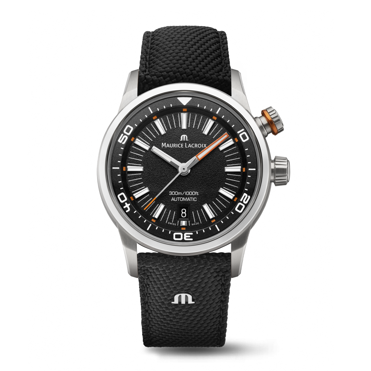 Acier, ring 2H orange, noir, rhodié PONTOS S DIVER