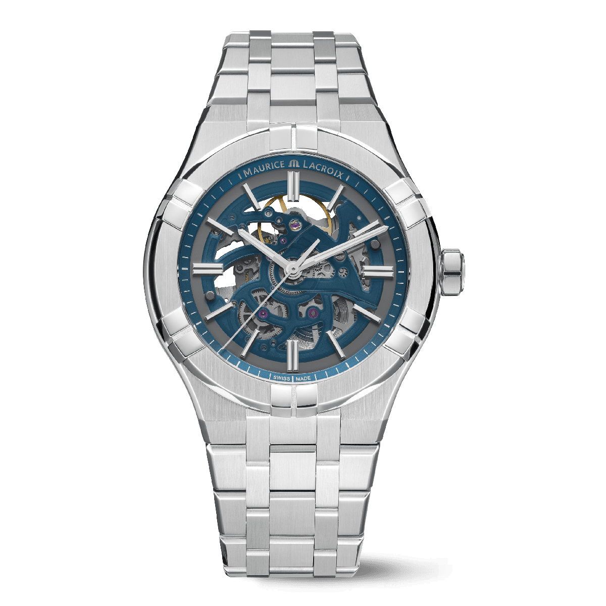 Steel, Skeleton blue, Index rhodied AIKON AUTOMATIC SKELETON