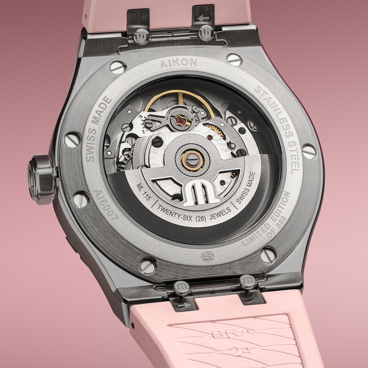 Stahl, rosa, Index rhodium, ltd AIKON AUTOMATIC LIMITED SUMMER EDITION 39MM