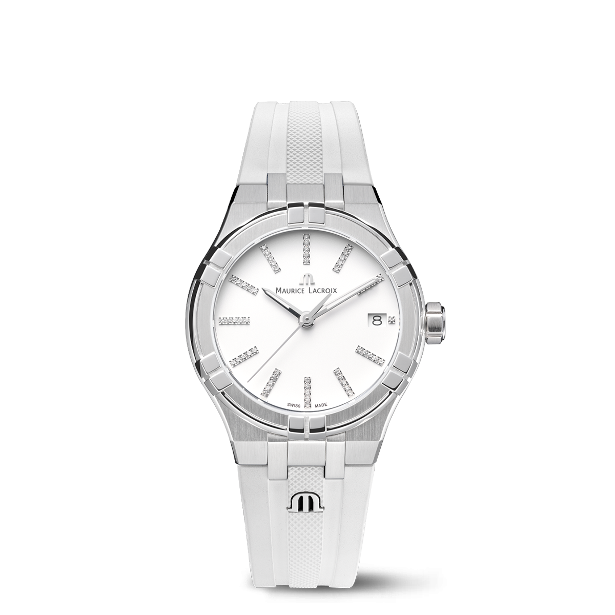 STEEL, WHITE, INDEX RHODIED DIA AIKON QUARTZ DATE 35MM