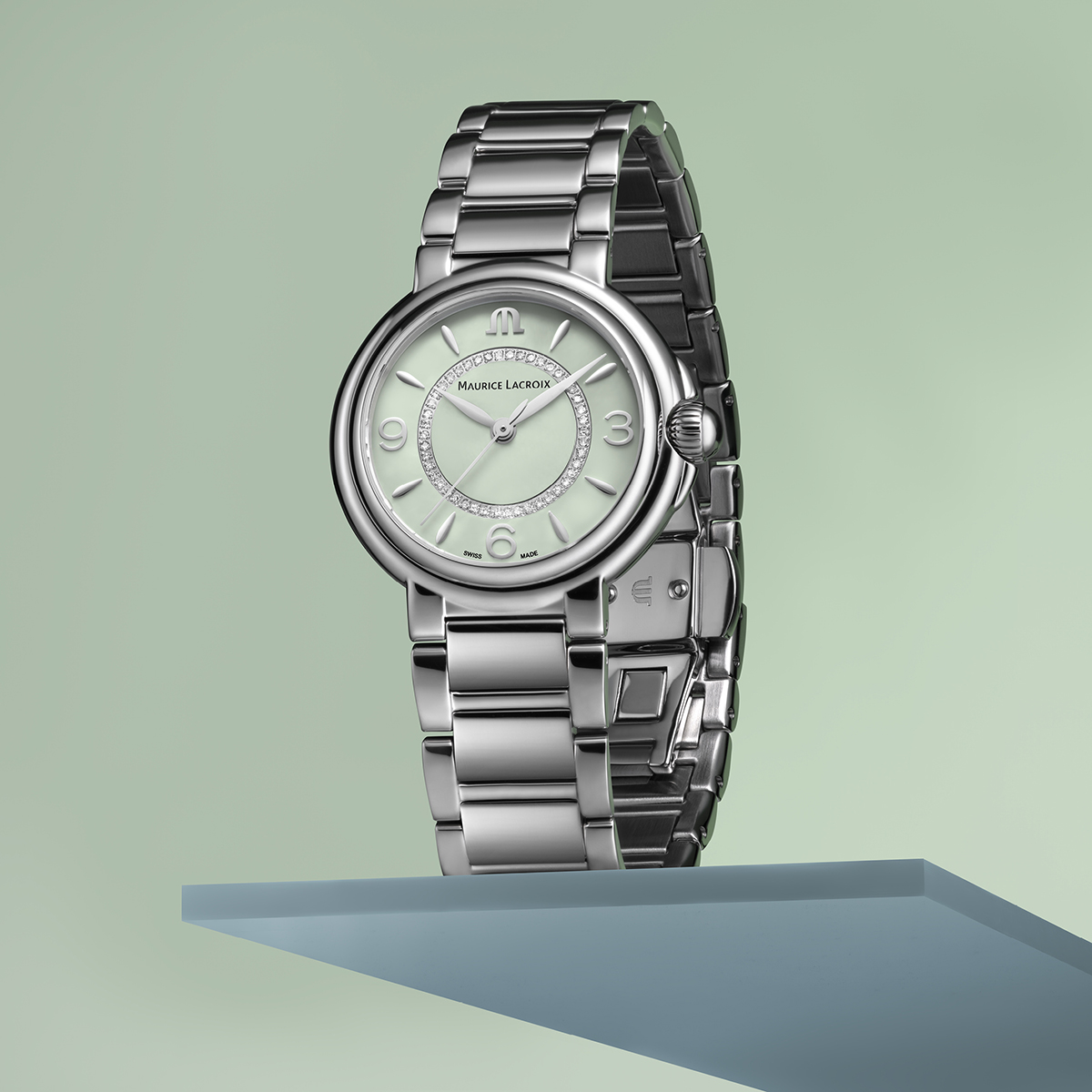 Acier, vert, anneau Diamants, ind.rhod FIABA COLOURS EDITION