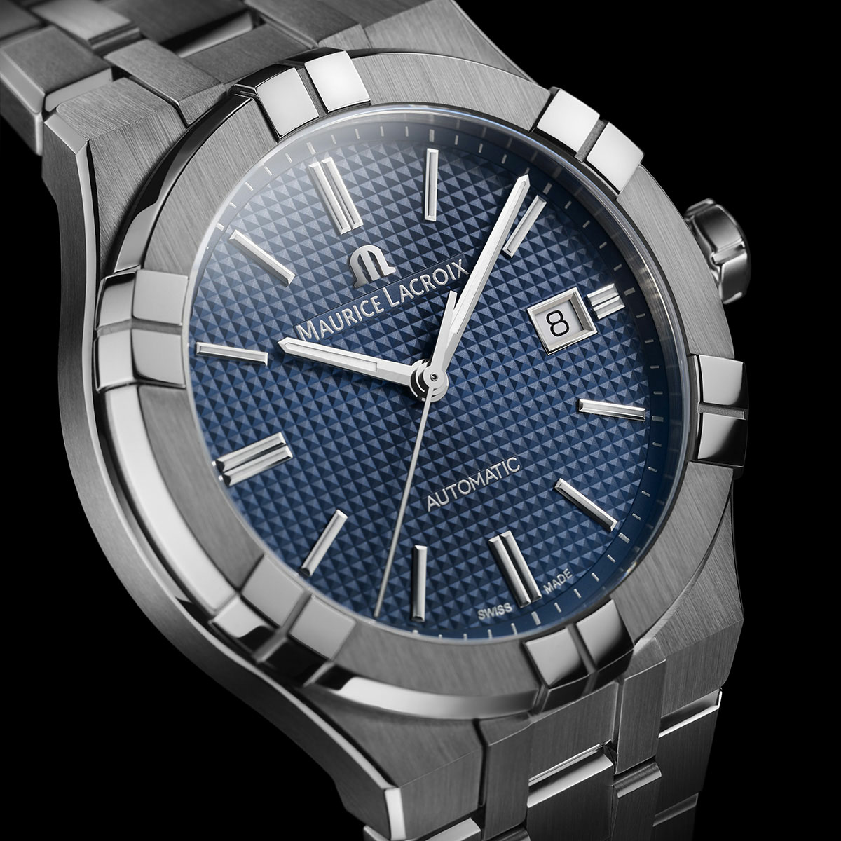 Steel, blue, index rhodied AIKON AUTOMATIC DATE 42MM