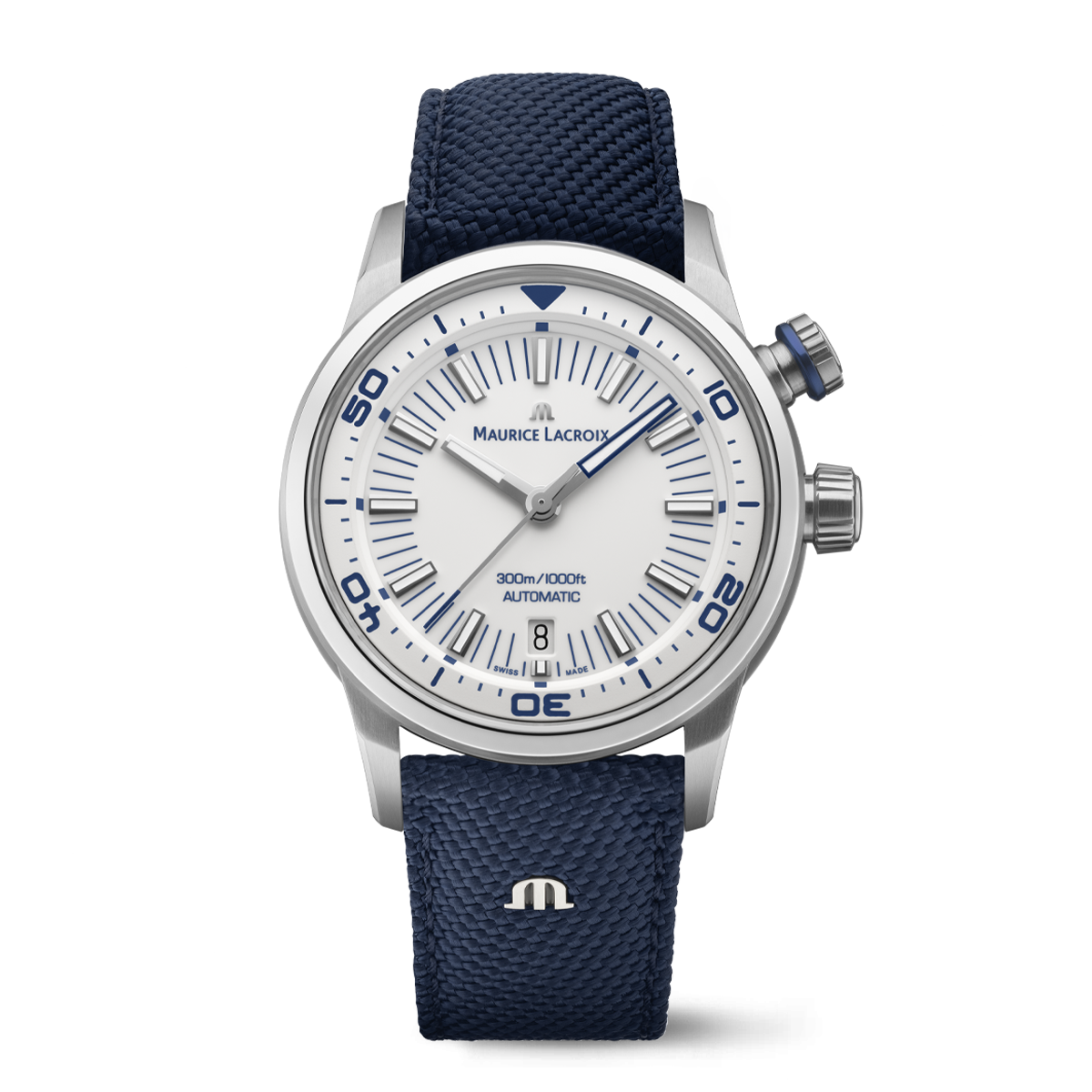 Acier,bague 2H Bleu P295C, blanc,rhodié PONTOS S DIVER