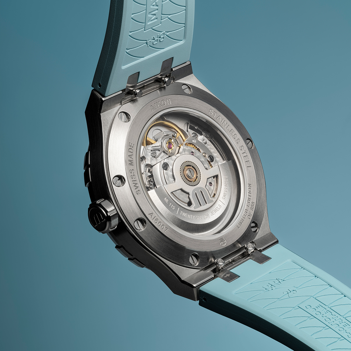 STEEL, BLUE, INDEX RHODIED, LTD AIKON AUTOMATIC LIMITED SUMMER EDITION 39MM