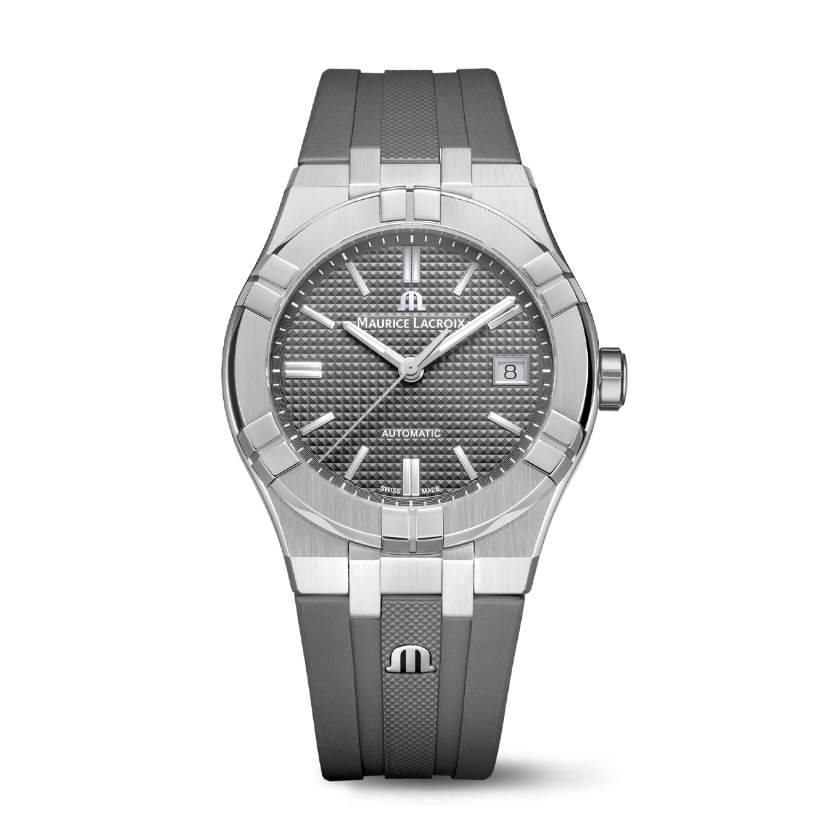 Steel, grey color, index rhodied AIKON AUTOMATIC DATE 39MM