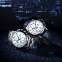 Steel, white, Blue arabic numbers PONTOS CHRONOGRAPH