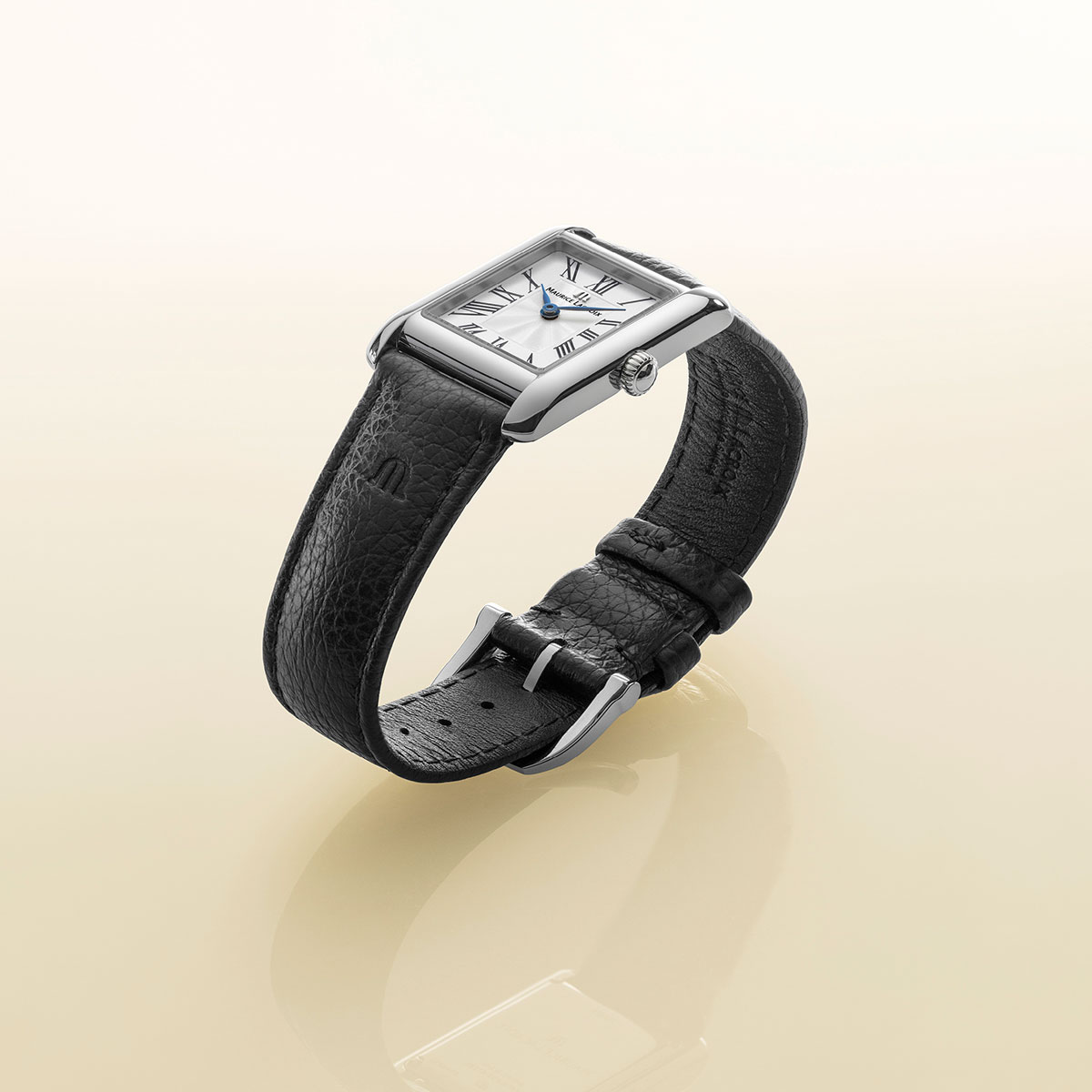 Steel, silver, 12 ROMAN NUMBER black FIABA SQUARE