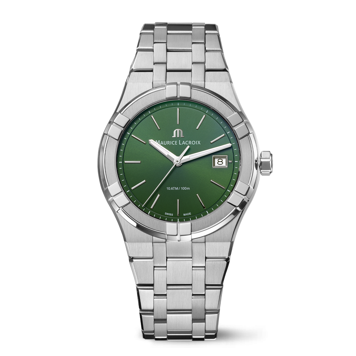 Steel, green, index rhodied AIKON QUARTZ DATE 40MM