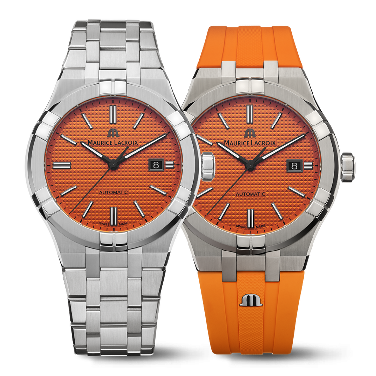 STEEL, ORANGE, INDEX BLACK, LTD 888 AIKON AUTOMATIC LIMITED SUMMER EDITION 42MM