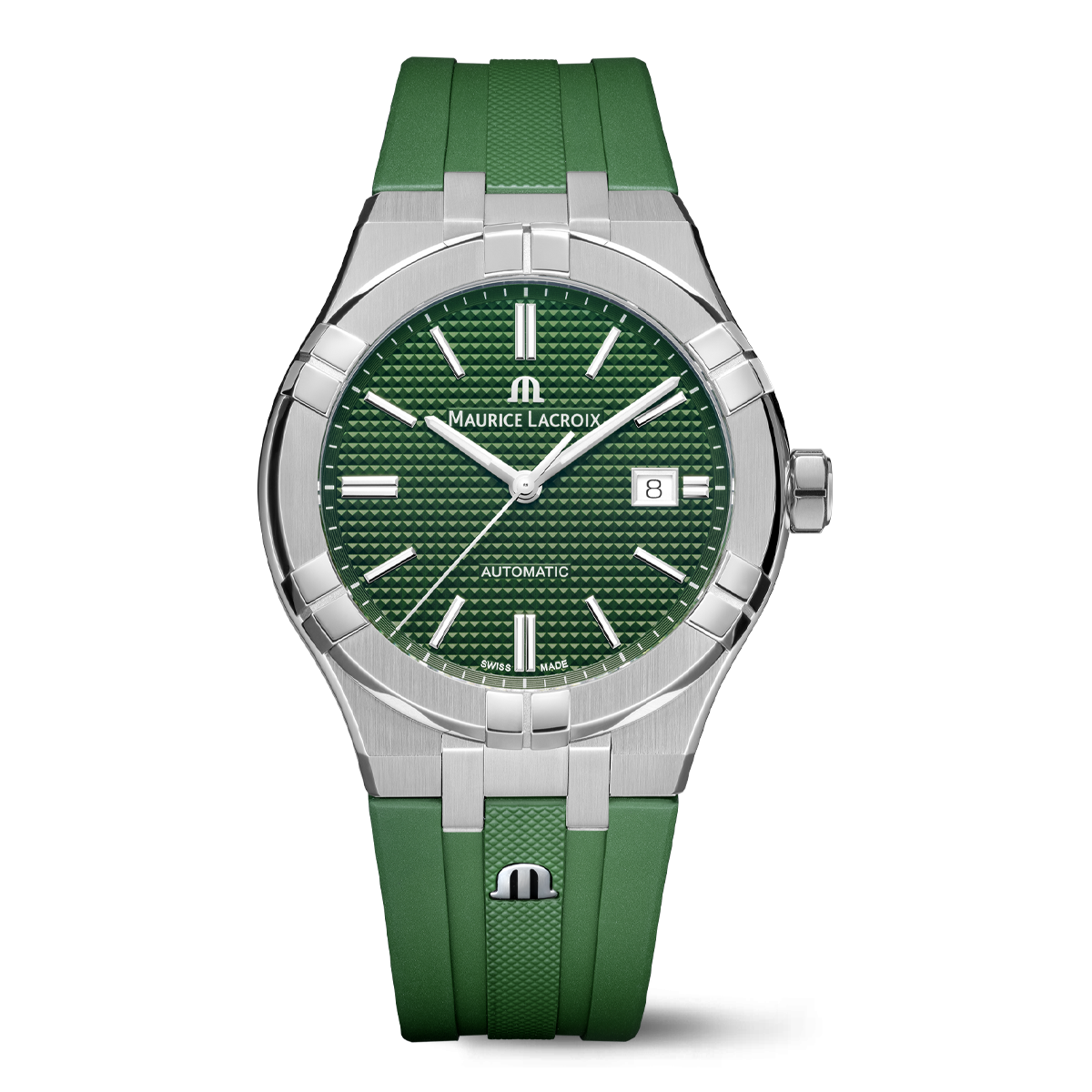 Steel, green color, index rhodied AIKON AUTOMATIC DATE 42MM