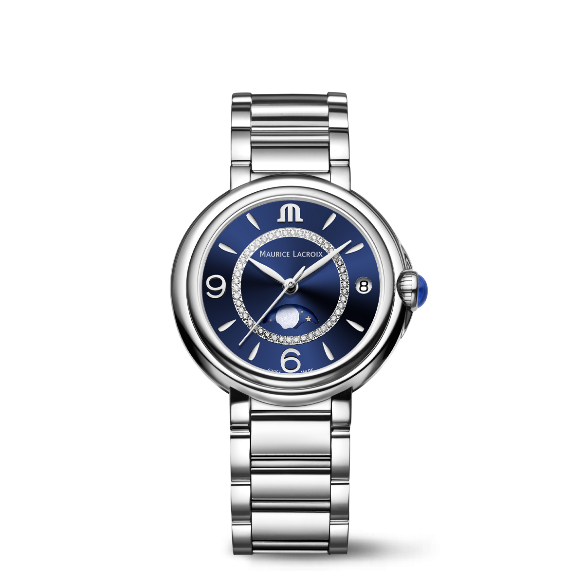 Acier, bleu, anneau Diamants,rhod,lune FIABA MOONPHASE 32MM