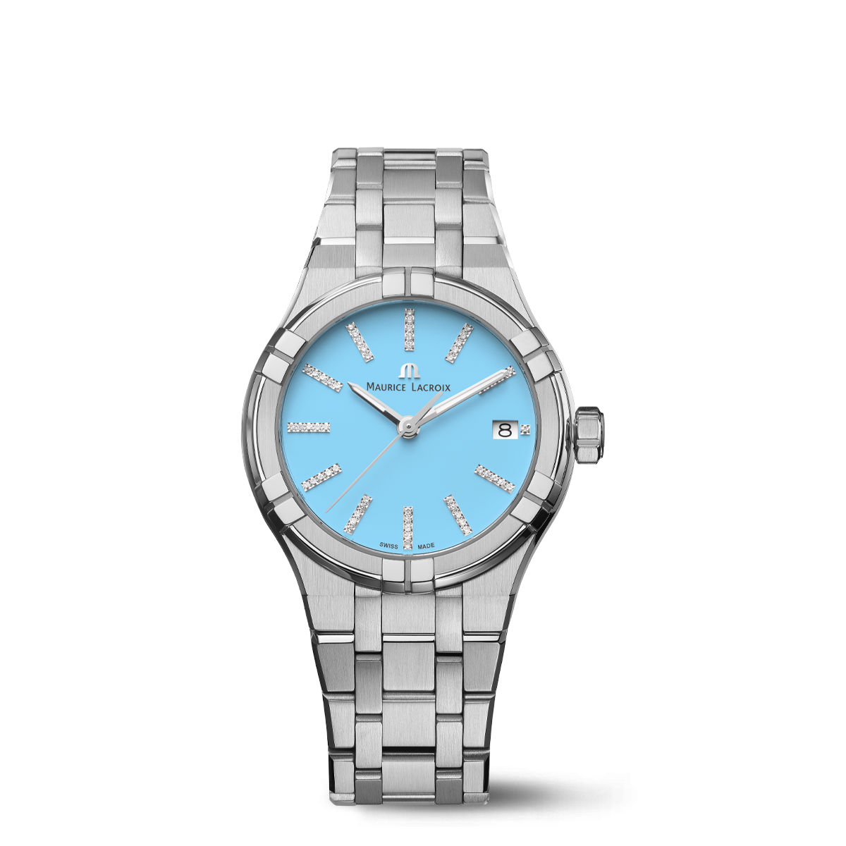 STEEL, BLUE, INDEX RHOD. W/Diamonds AIKON QUARTZ COLOURS EDITION