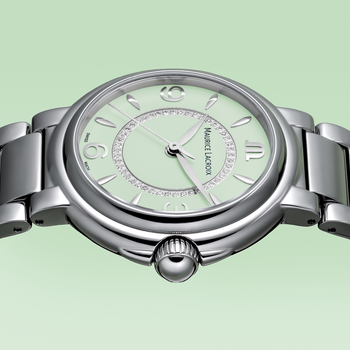 Steel, green, DIA RING, ind.rhod FIABA COLOURS EDITION