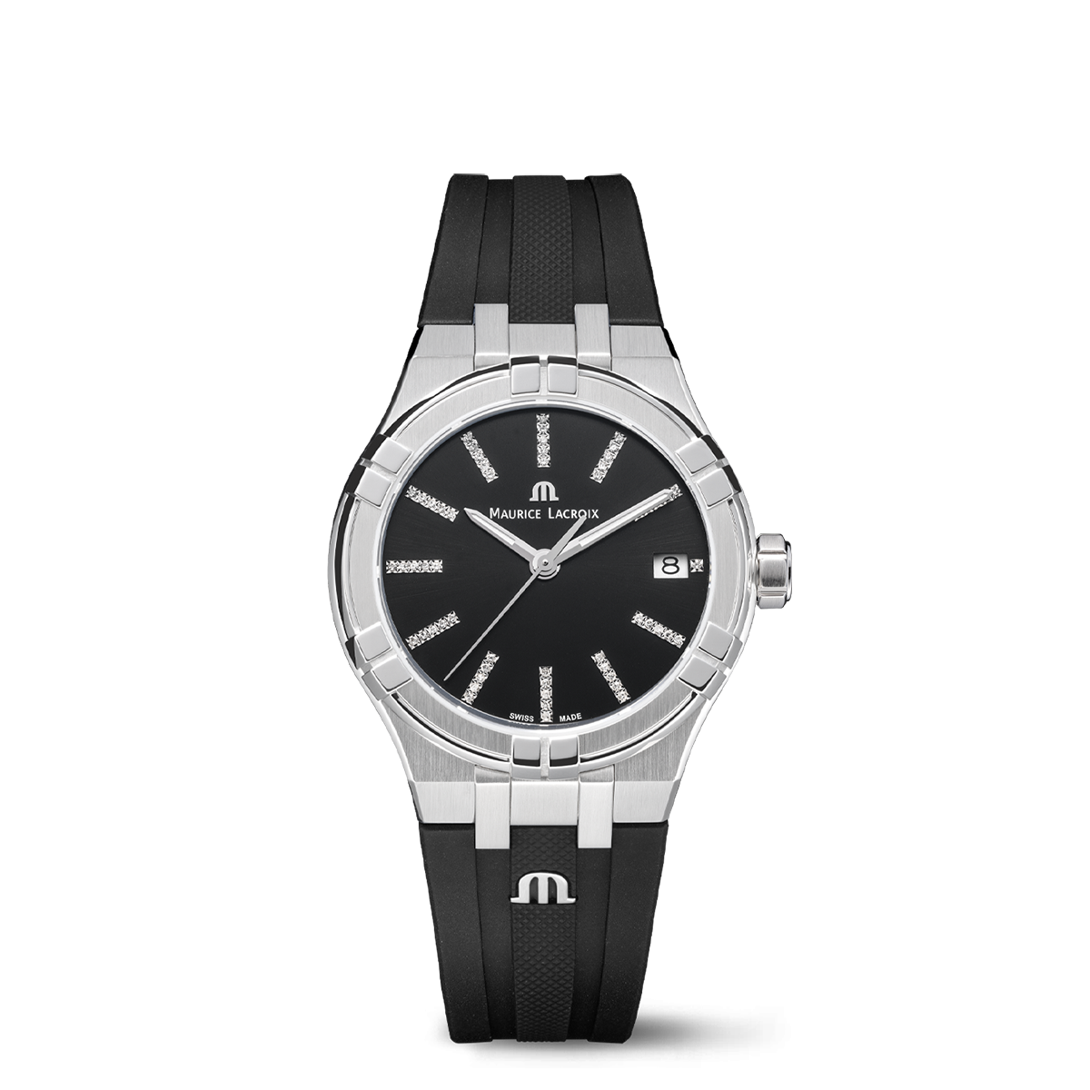 STEEL, BLACK, INDEX RHODIED AIKON QUARTZ DATE 35MM