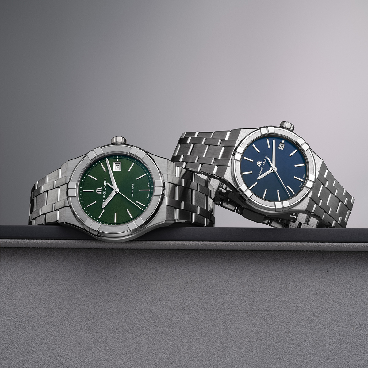 Steel, green, index rhodied AIKON QUARTZ DATE 40MM