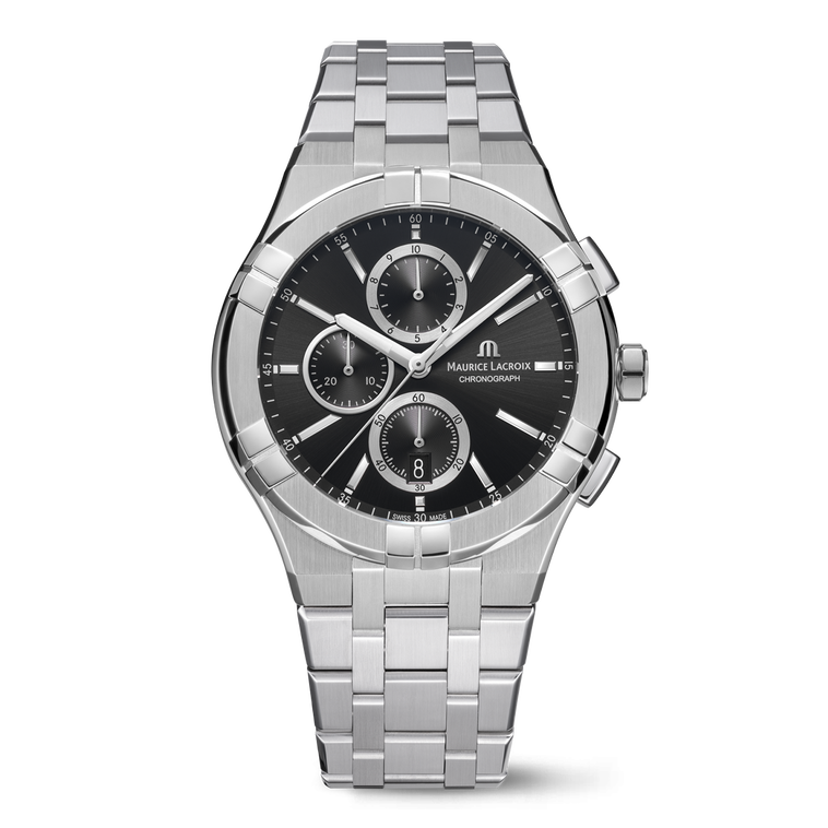 Steel, black, 12 ind. rhodied AIKON QUARTZ CHRONOGRAPH