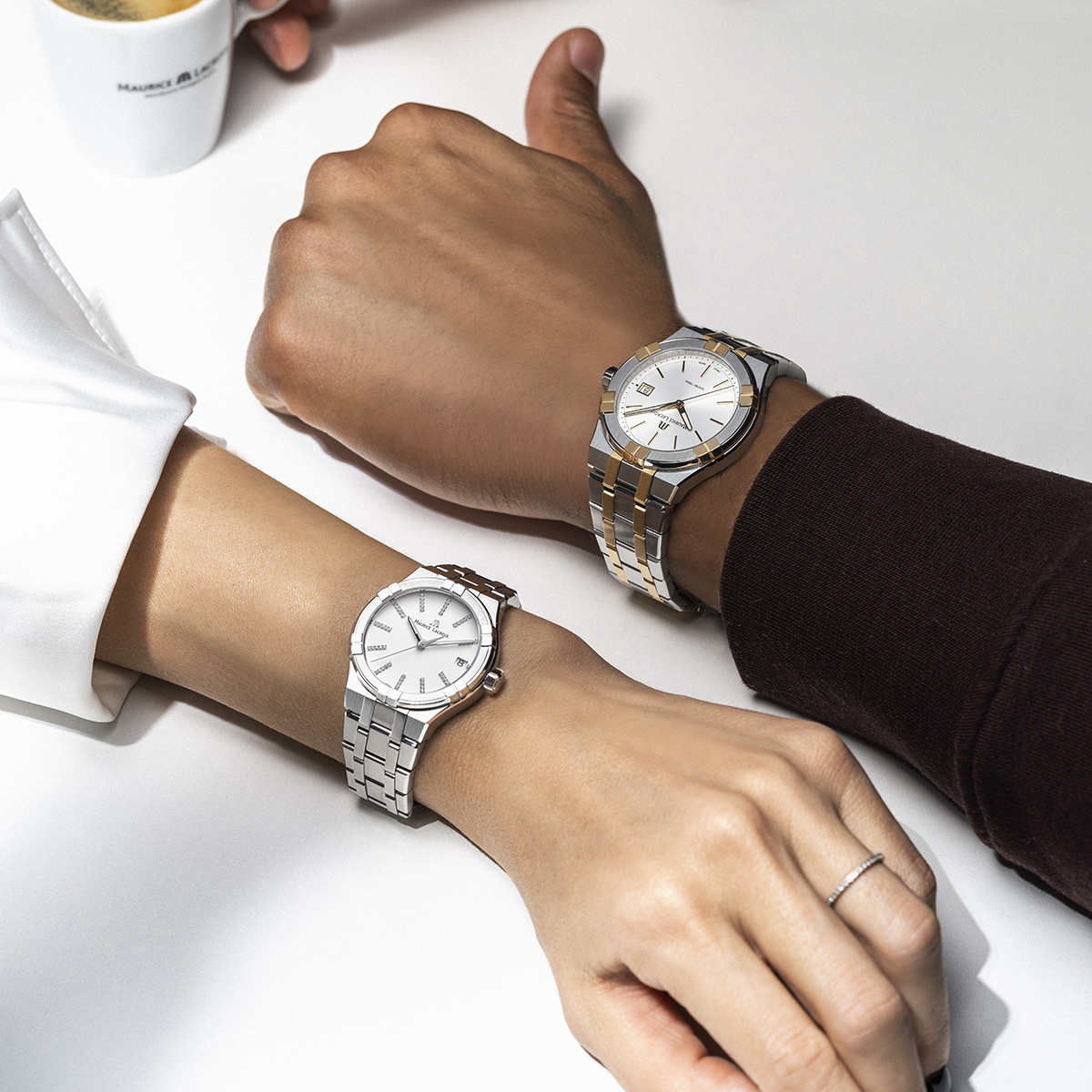 BICO SS/PVD 4N, argenté, index 4N AIKON QUARTZ DATE 40MM