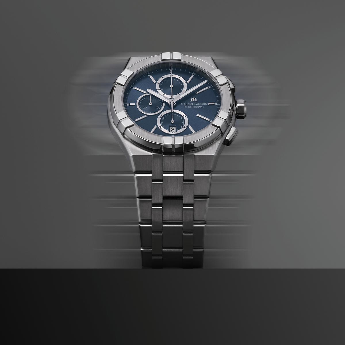 Steel, BLUE, 12 ind. rhodied AIKON QUARTZ CHRONOGRAPH