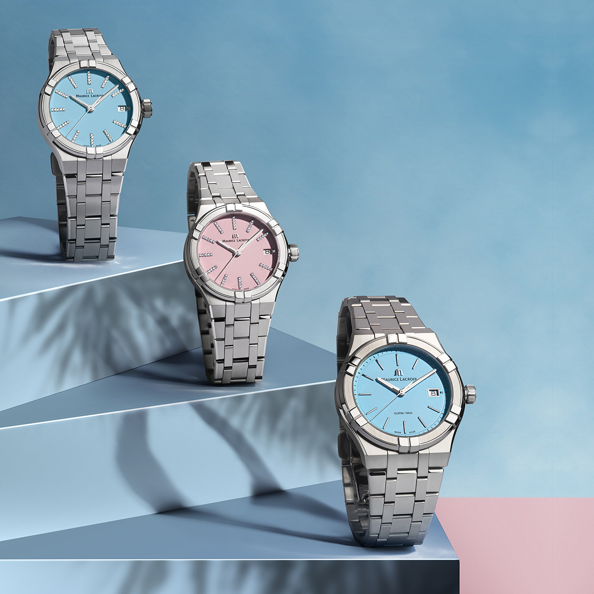 STEEL, BLUE, INDEX RHOD. W/Diamonds AIKON QUARTZ COLOURS EDITION