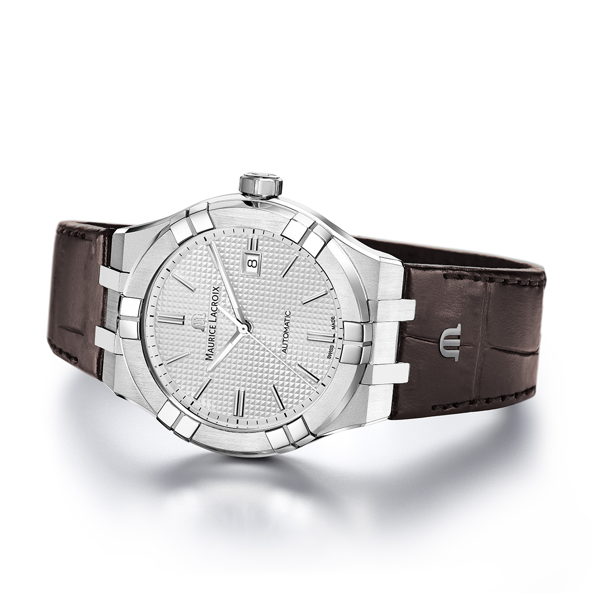 Steel, silver color, index rhodied AIKON AUTOMATIC DATE 42MM