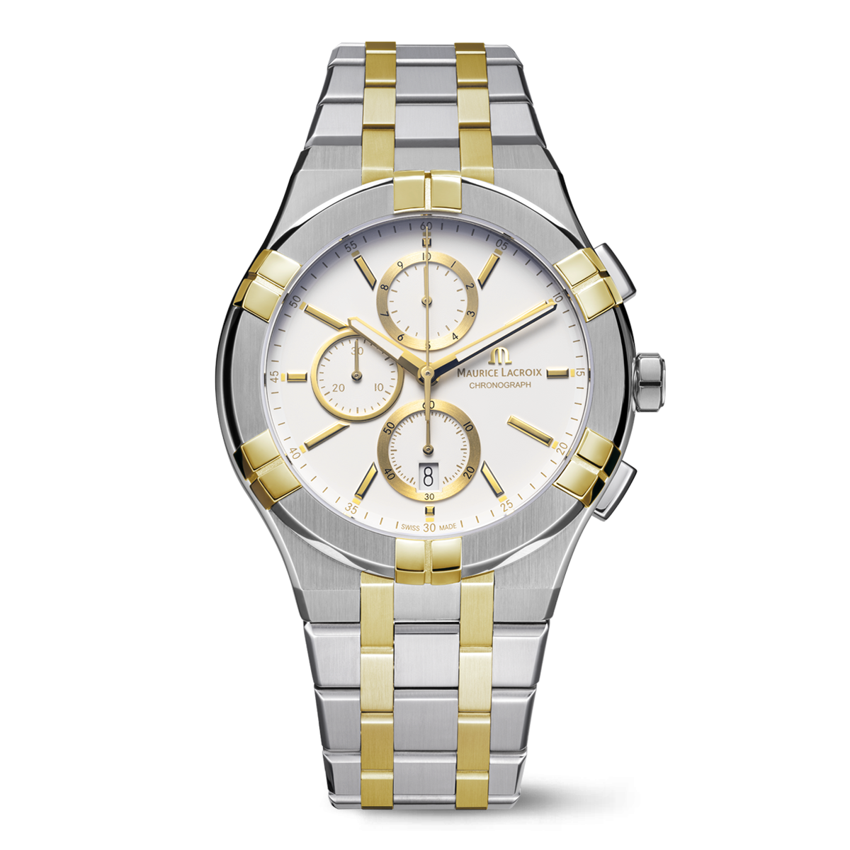 STEEL/PVD 2N, White, 12 ind. rhodied AIKON QUARTZ CHRONOGRAPH DUOTONE