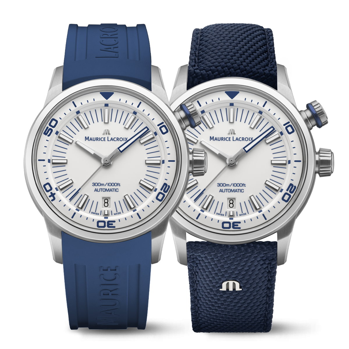 Acier,bague 2H Bleu P295C, blanc,rhodié PONTOS S DIVER