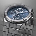 Steel, BLUE, 12 ind. rhodied AIKON QUARTZ CHRONOGRAPH