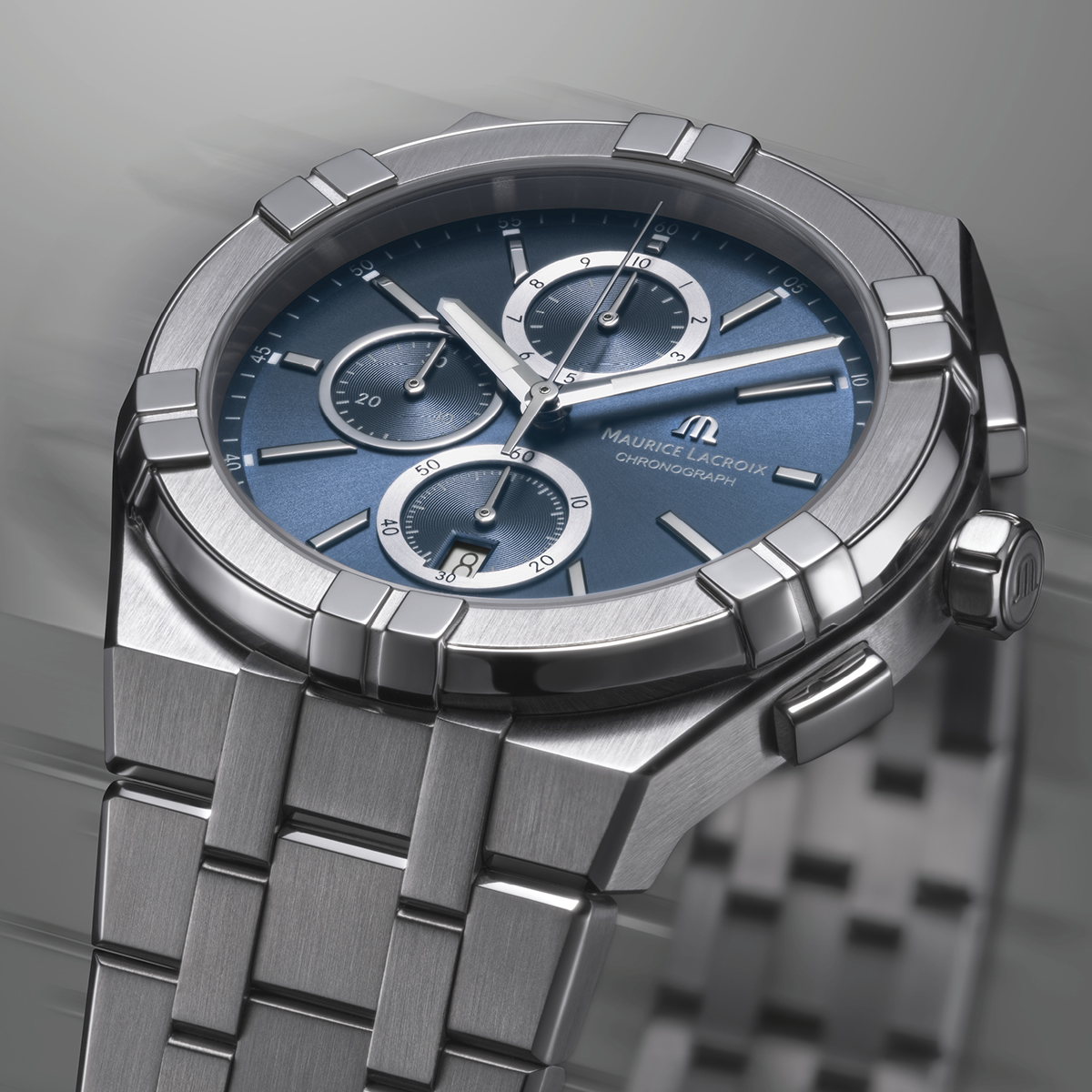 Steel, BLUE, 12 ind. rhodied AIKON QUARTZ CHRONOGRAPH