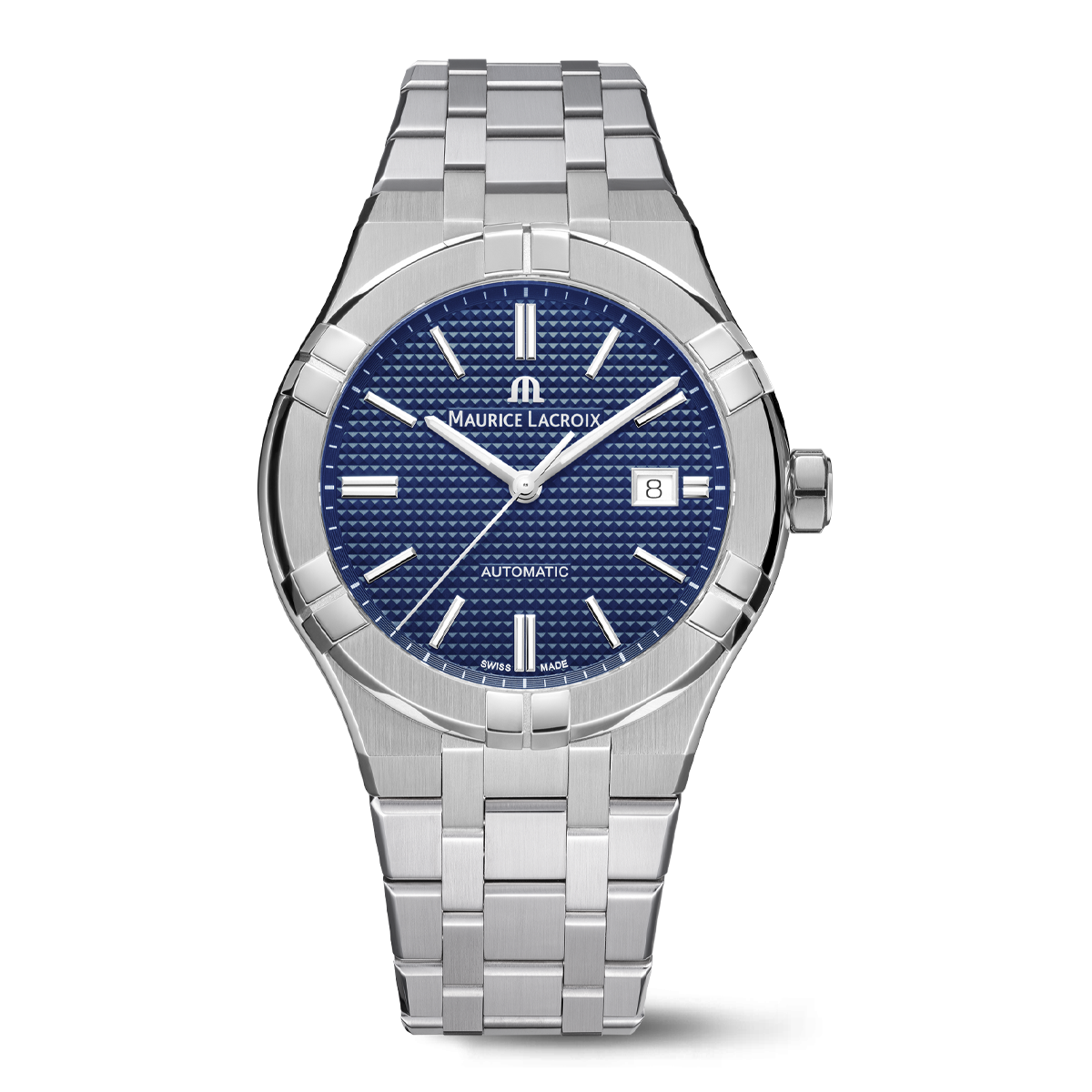 Steel, blue, index rhodied AIKON AUTOMATIC DATE 42MM