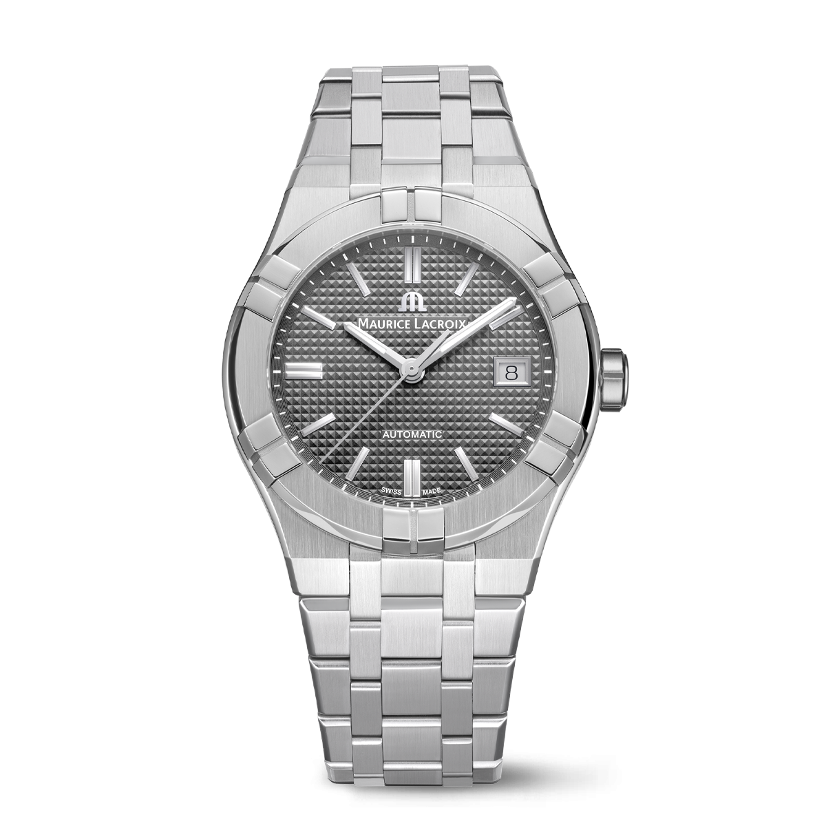 Steel, grey color, index rhodied AIKON AUTOMATIC DATE 39MM