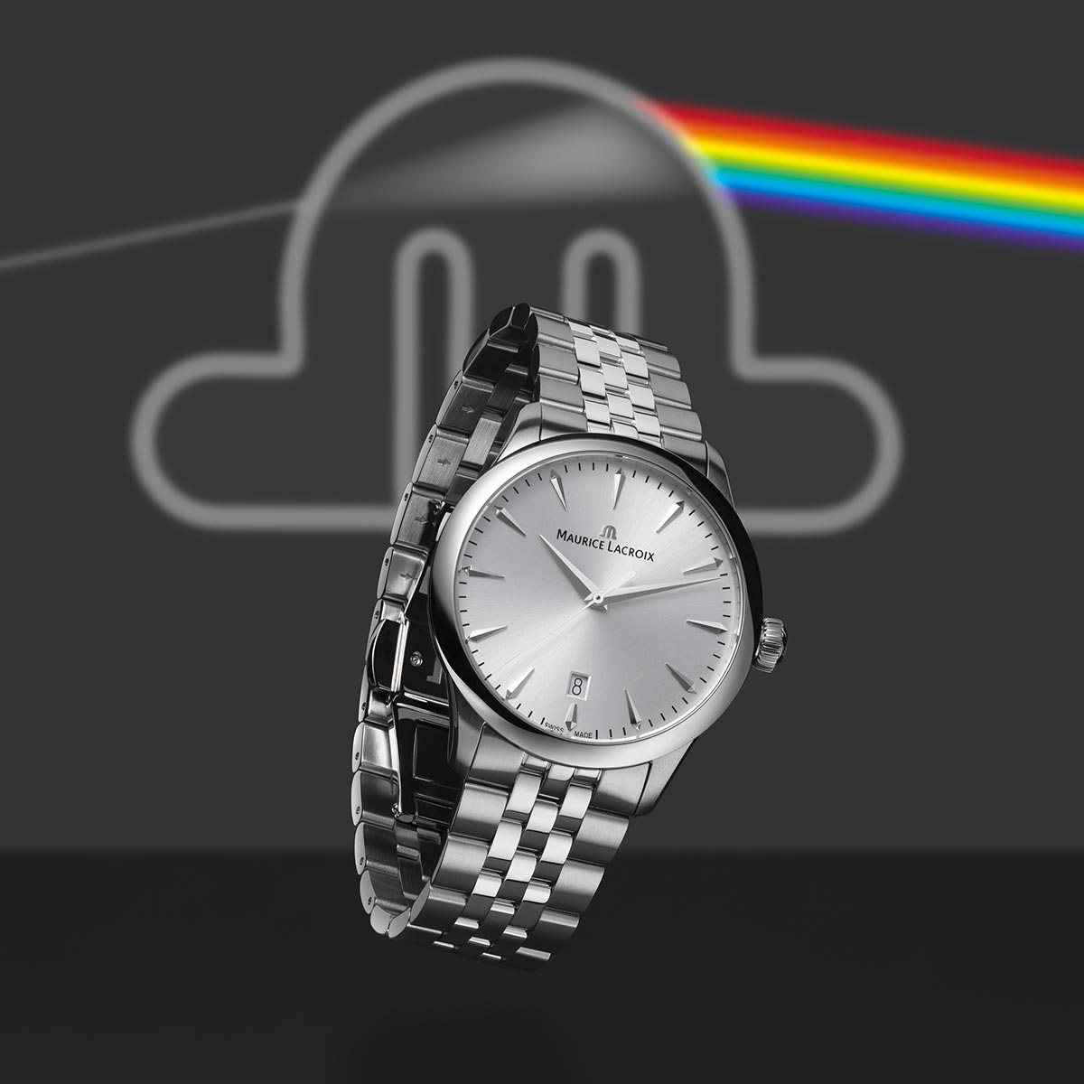 Acier, argenté, index rhodiés 1975 QUARTZ 39MM