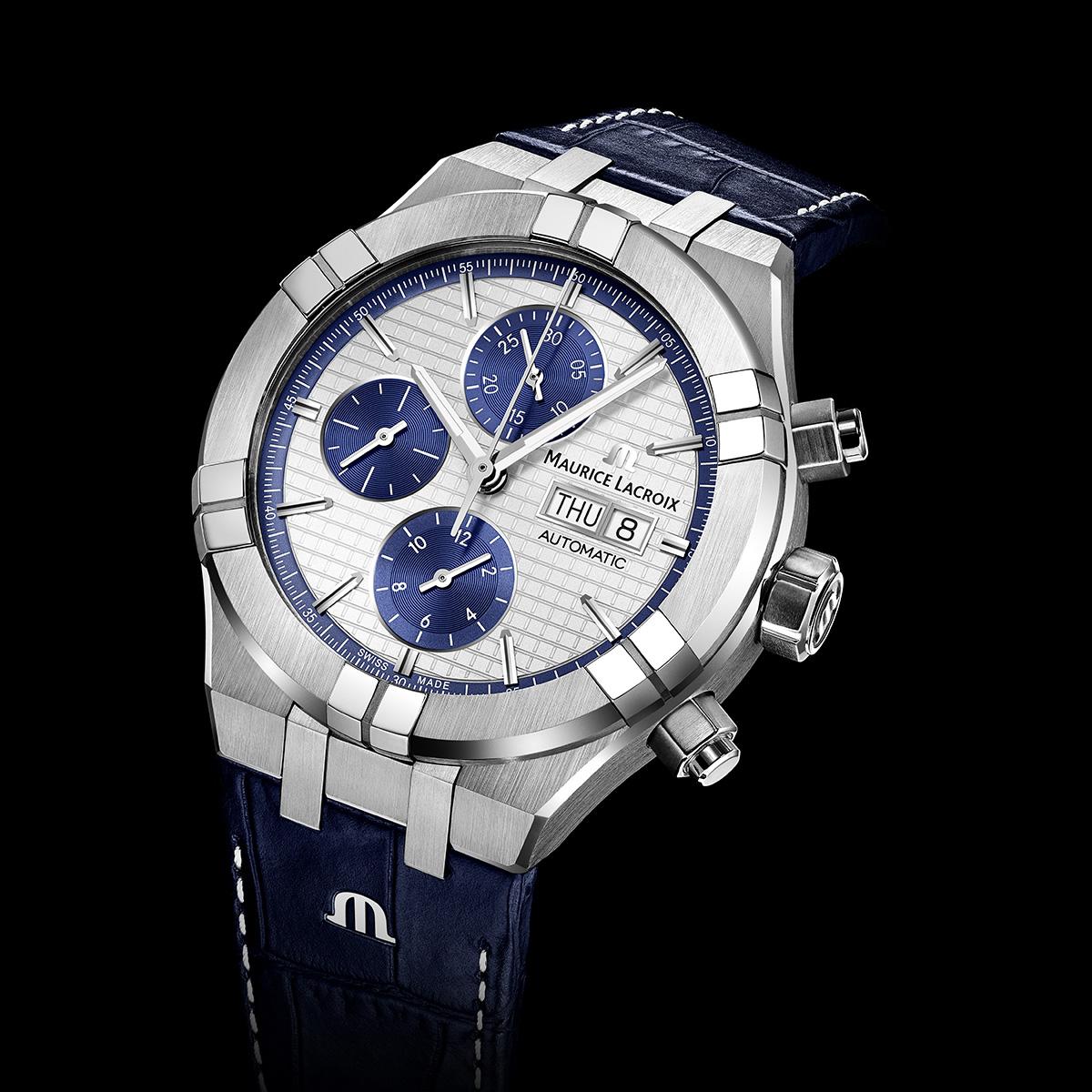 Steel, silver/blue color, rhodied AIKON AUTOMATIC CHRONOGRAPH