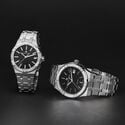 Acier, noir, index rhodiés AIKON QUARTZ DATE 40MM