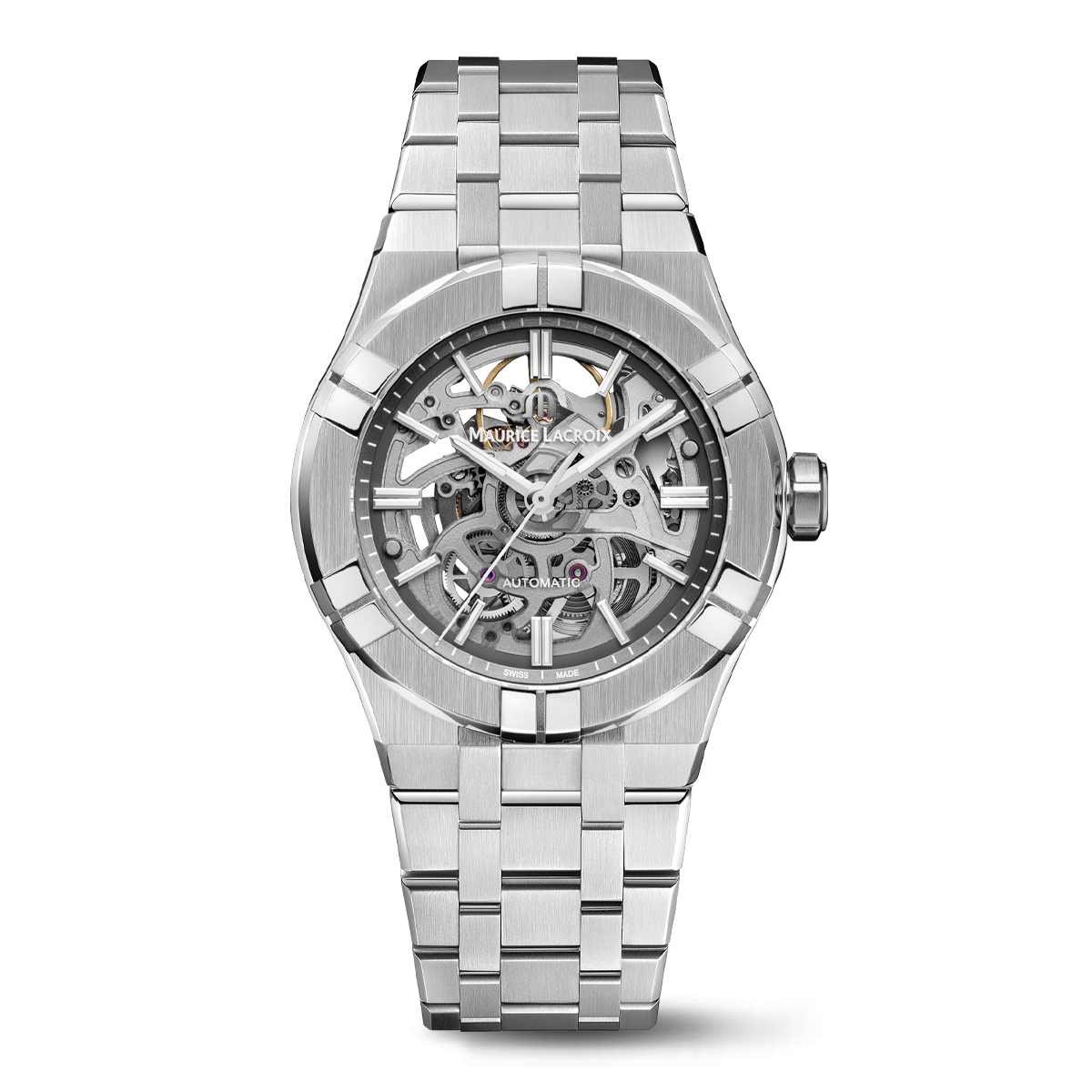 Acier, squelette, index rhodiés AIKON AUTOMATIC SKELETON