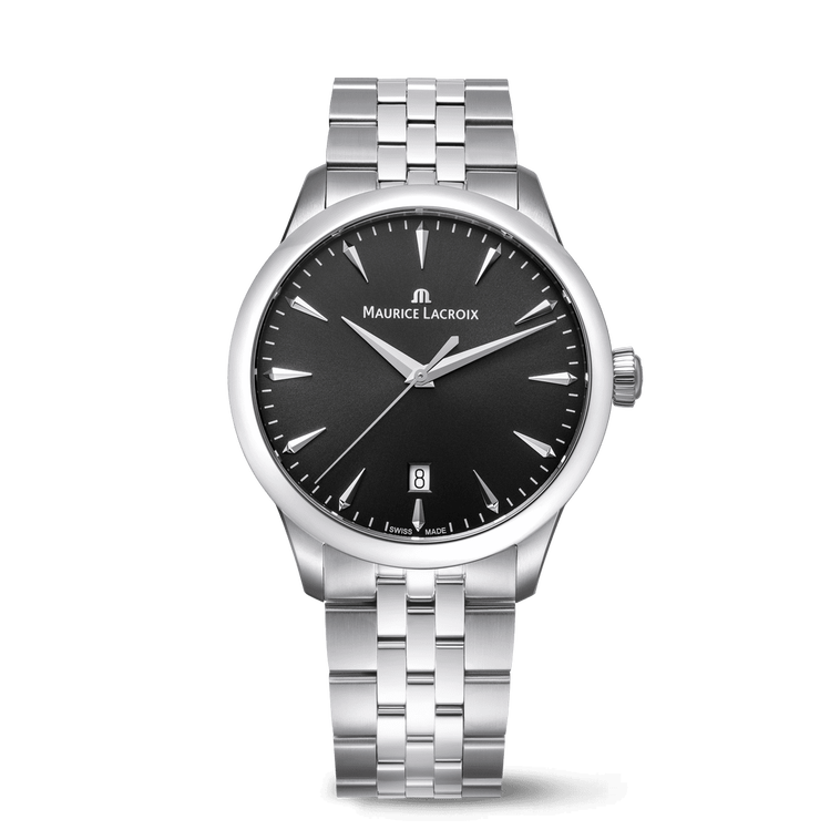 Stahl, schwarz, Index rhodium 1975 QUARTZ 39MM